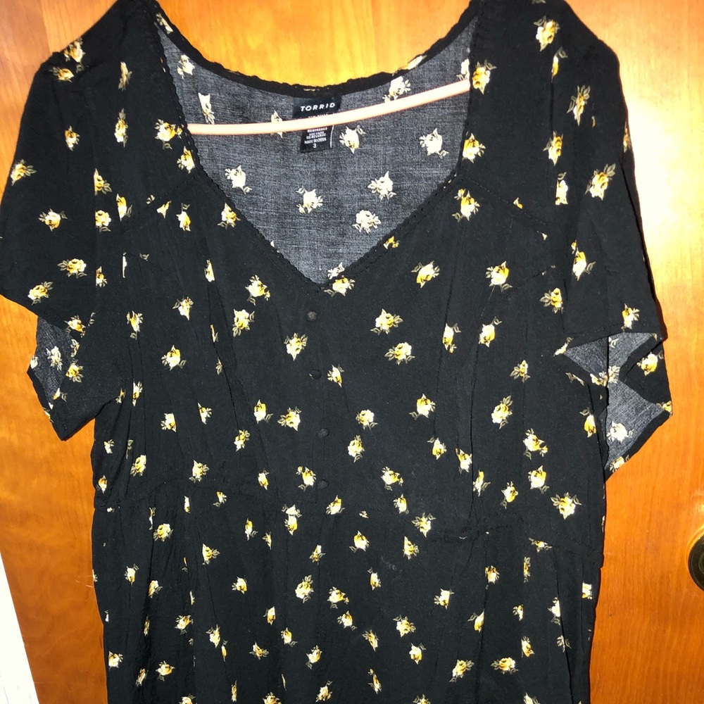 Black and yellow rose blouse